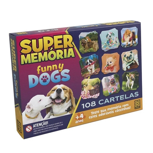Jogo Super Memória Funny Dogs - 108 cartelas - Grow - Sapeca Brinquedos